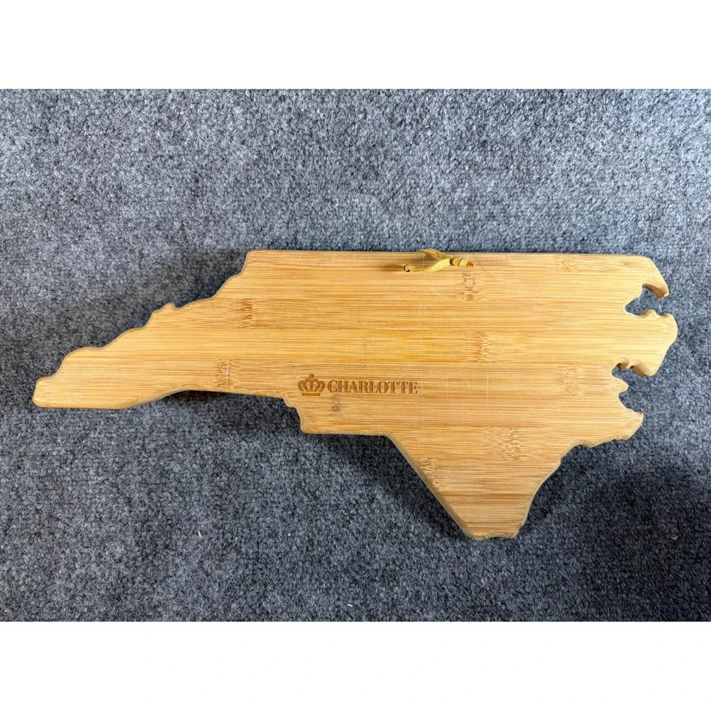 North Carolina State Shaped Bamboo Cutting Board Charlotte Crown Logo 17.5 Inch